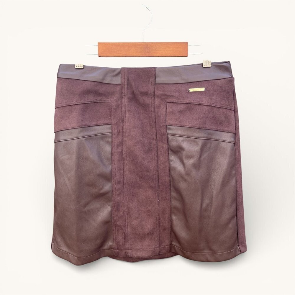 Marc New York Faux Leather & Suede Mini Skirt XS Burgundy Brown